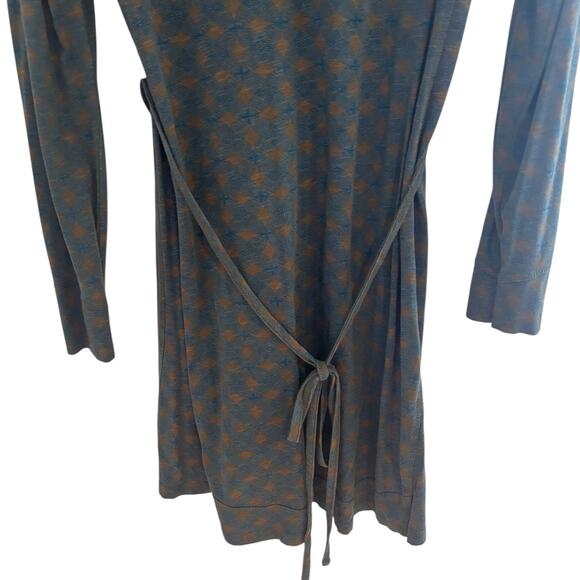 Horny Toad Long Sleeve Marley Dress Green Brown Small Tie Waist Geometric Artsy - Picture 4 of 8